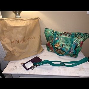 NWT Anuschka Leather Hand Painted Butterfly Design